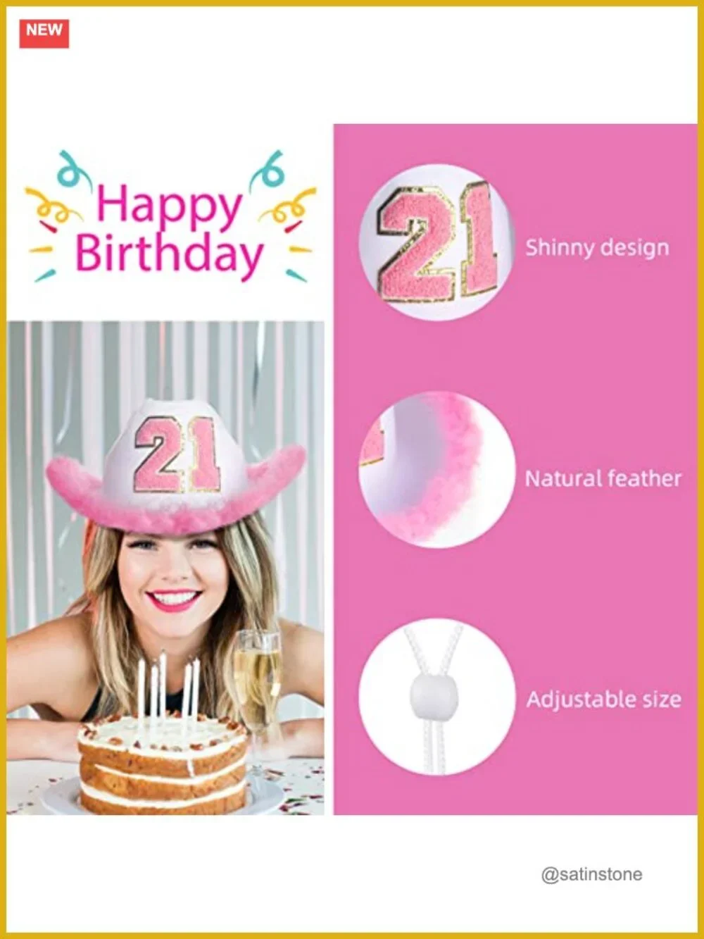 Pink Cowgirl Hat with 21 Emblem - 21st Birthday Outfit